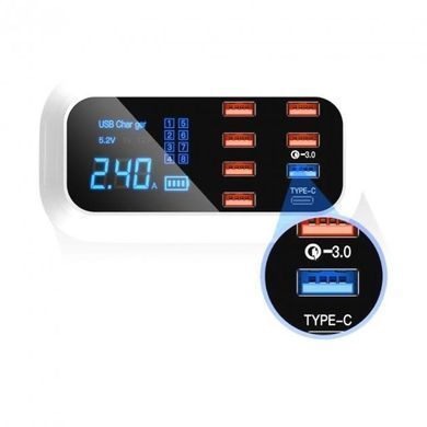 Фото Зарядний пристрій 8 USB портів із дисплеєм Type-C (cd A19Q) YC-CDA19Q