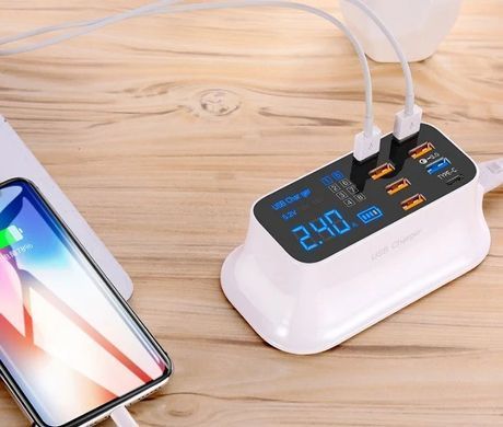Фото Зарядний пристрій 8 USB портів із дисплеєм Type-C (cd A19Q) YC-CDA19Q