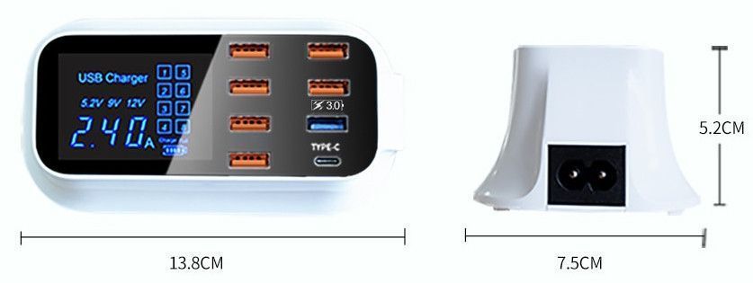 Фото Зарядний пристрій 8 USB портів із дисплеєм Type-C (cd A19Q) YC-CDA19Q