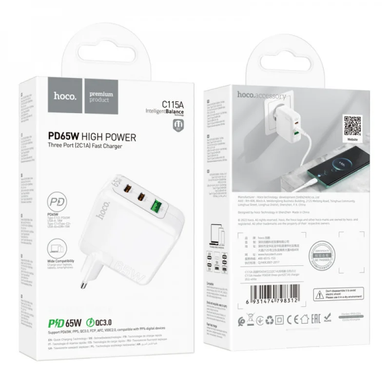 Фото Блок живлення Type-C та USB-A Hoco C115A 65W C115A