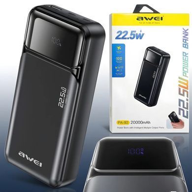Фото Повербанк із цифровим дисплеєм AWEI PA-92 20000 мА&middot;год 22,5 Вт PA-92